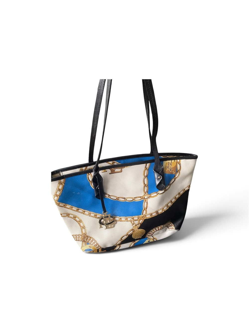 Ralph Lauren Blue, White & Black Chain-Print Tote